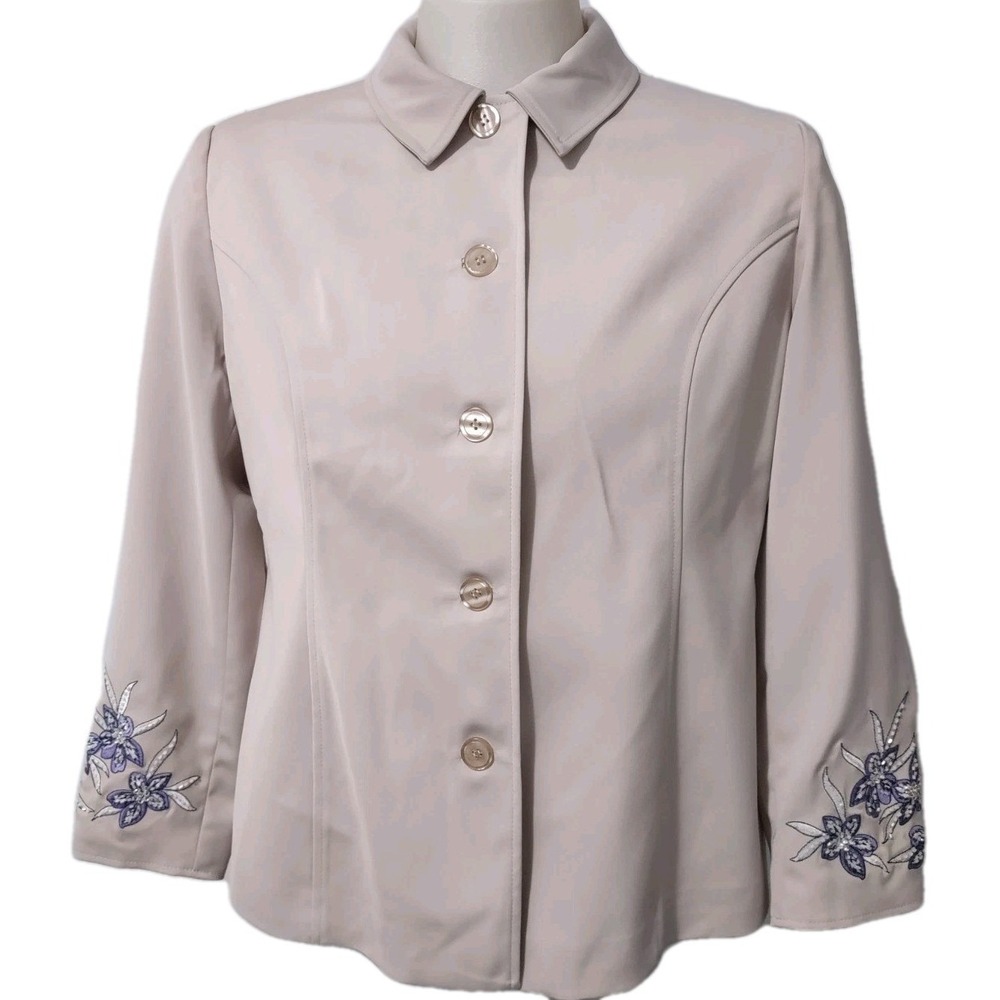 Platinum by Stephen Yearick Blazer‎ Women's 16 Embroidered Embellished Button Up